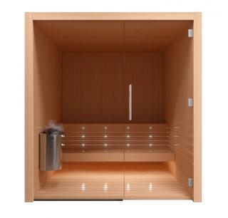 Finská sauna Auroom LIBERA 150x180 s prosklenou stěnou, osika/olše