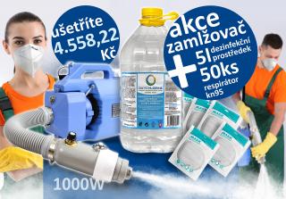 Elektrický zamlžovač dezinfekčním prostředkem; 230 V; 1000 W; +5l Oxychlorine zdarma; +50 ks roušek KN95 zdarma