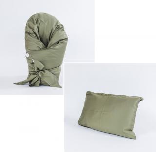 Péřová zavinovačka khaki VELIKOST ZAVINOVAČKY: MAXI 100X100, VARIANTA PROVEDENÍ: SET 5V1 (POVLAKY+VÝPLNĚ+MAŠLE NA ZAVINOVAČKU A POLŠTÁŘEK)