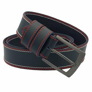 Kožený opasek XXL premium, kůže navy, prošití červené a bílé, spona broušená hranatá, kovová Délka opasku: 135 cm