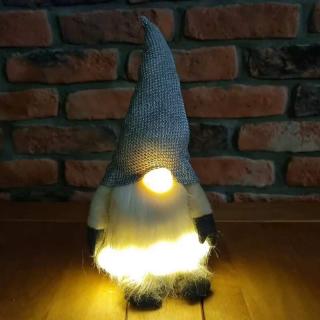 Skřítek textil LED světlo 41 cm šedá čepice K0529