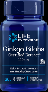 Life Extension Ginkgo Biloba Certified Extract, 120 mg 365 rostlinných kapslí