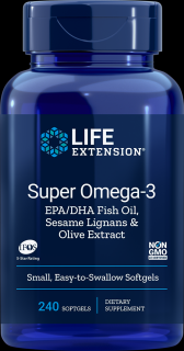 Life Extension Super Omega-3 EPA DHA with Sesame Lignans & Olive Extract, 240 softgel kapslí