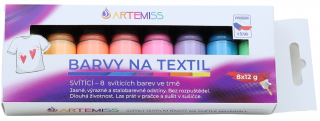 Sada barev na textil 8x12g svítící ve tmě