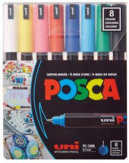 Sada akrylových fixů Posca PC-1MR 0,7 mm, základní odstíny, 8 ks