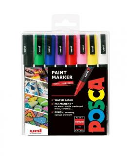 Sada akrylových fixů Posca PC-3M 0,9-1,3 mm, základní odstíny, 8 ks