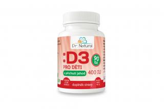 Vitamín D3 pro děti s příchutí jahod 400 IU 90 tbl. - Dr. Natural 44g