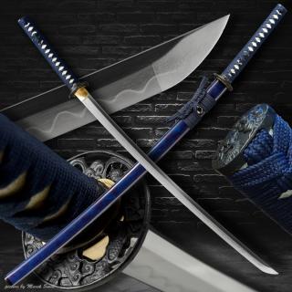 Blue Dragon Japanese Katana - T-10 Steel, Yokote - Choji Hamon