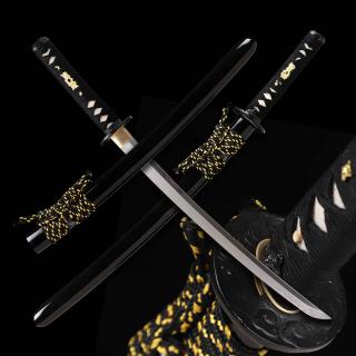 wakizashi Black Dragon Japanese Sword - T-10 Carbon Steel, Real Choji Hamon, Horimono, Yokote