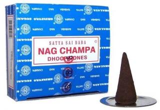 Vonné Kužely Nag Champa 12ks (Každý z 12 kuželů má příjemnou relaxační vůni vhodnou například k meditaci a odpočinku. Každý jeden kužel vydrží hořet cca 20minut)