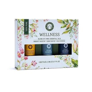 Wellness | Kolekce 3x esenciálních olejů 5ml v Dárkovém balení (Představujeme Wellness kolekci 3x5ml od Song of India, která je vyvinuta pro podporu vaší imunity a celkového zdraví a pohody. Tato sada obsahuje tři silné směsi esenciálních olejů, které jso