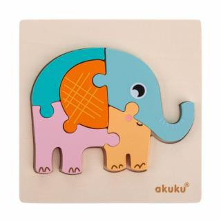 Akuku Dřevěné edukační vkládací puzzle Slon