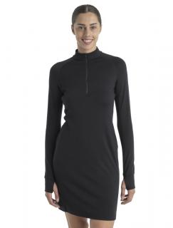 Dámské merino šaty ICEBREAKER Wmns 260 Granary LS Half Zip Tee Dress, Black velikost: L