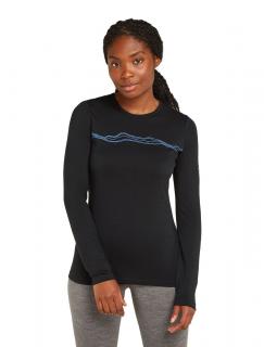 Dámské merino tričko s dlouhým rukávem ICEBREAKER Wmns 200 Oasis LS Crewe Mountain Pulse, Black velikost: XL