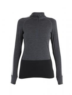 Dámské merino tričko s dlouhým rukávem ICEBREAKER Wmns ZoneKnit 200 LS Half Zip, Jet Heather/Blk/Metro H velikost: L