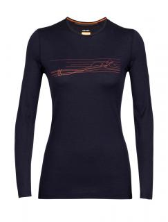 dámské triko dlouhý rukáv ICEBREAKER Wmns 200 Oasis LS Crewe Ski Stripes, Midnight Navy velikost: XS