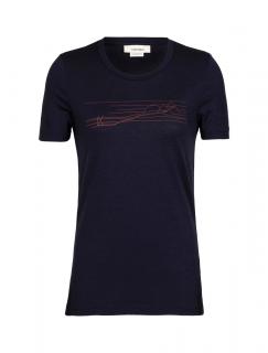 dámské triko krátký rukáv ICEBREAKER Wmns Tech Lite II SS Tee Ski Stripes, Midnight Navy velikost: S