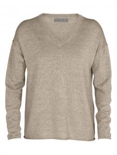 dámský merino svetr ICEBREAKER Wmns Flaxen LS V Sweater, British Tan HTHR (vzorek) velikost: S