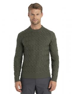 ICEBREAKER Mens Merino Cable Knit Crewe Sweater, Loden velikost: S