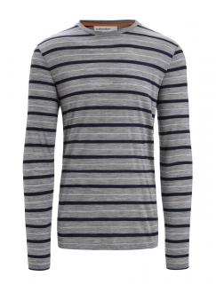 ICEBREAKER Mens Wave LS Tee Stripe, Metro Heather/Midnight Navy velikost: L