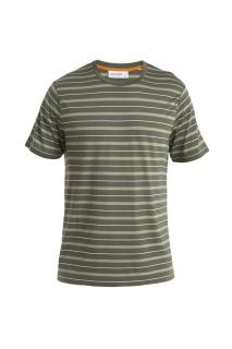 ICEBREAKER Mens Wave SS Tee Stripe, Loden/Lichen/Snow velikost: S