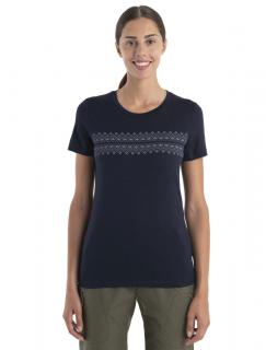 ICEBREAKER Wmns Merino 150 Tech Lite II SS T First Snow Stripe, Midnight Navy velikost: XS