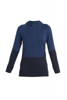 ICEBREAKER Wmns Merino 200 Sonebula LS Half Zip Hood, Mid Nvy/Royal Nvy/Snow velikost: L