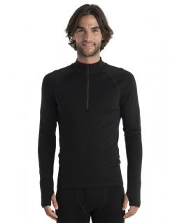 Pánské merino tričko s dlouhým rukávem ICEBREAKER Mens 300 MerinoFine Polar LS Half Zip, Black velikost: L