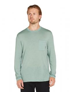 Pánské merino tričko s dlouhým rukávem ICEBREAKER Mens Tech Lite III LS Relaxed Pocket Te, Moss velikost: M