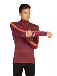 Pánské merino tričko s dlouhým rukávem ICEBREAKER Mens ZoneKnit 200 LS Half Zip, Port/Blaze velikost: L