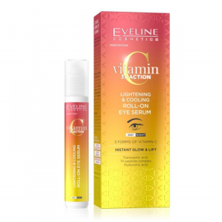 EVELINE COSMETICS - VITAMIN C 3xACTION LIGHTENING & COOLING ROLL ON EYE SERUM - Chladivý oční roll-on proti vráskám a tmavým kruhům 15 ml