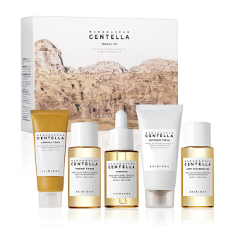 SKIN1004 - MADAGASCAR CENTELLA TRAVEL KIT -  Cestovní sada kosmetiky s pupečníkem asijským - Mycí pěna - 20 ml + Tonikum - 30 ml + Ampule - 30 ml +…