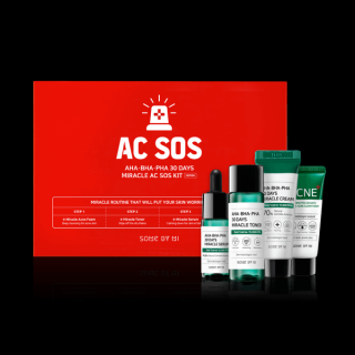 SOME BY MI - AHA-BHA-PHA MIRACLE AC SOS KIT - Sada pro problematickou pleť: čisticí pěna 30 ml, pleťový krém 20 g, pleťové sérum 10 ml, pleťový toner…