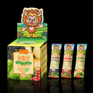 Sirup s ovocnými šťávami a vitamíny pro děti, 21 ks x 10g  Body: 6,3