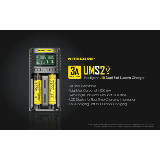 Nitecore UMS2 super výkonná 2-slotová nabíječka, až 4A