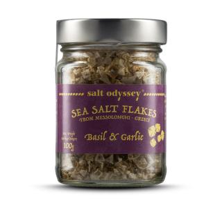 SALT ODYSSEY Mořská sůl ve vločkách BAZALKA a ČESNEK - ve skle 100g