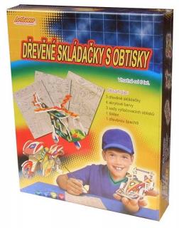 Dřevěné skládačky s obtisky - auto, moto, heli