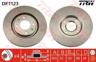 Brzdový kotouč přední TRW DF1123 pro Citroen Xantia, Xsara a ZX (4246G1, 4246T9, 4246V0, 4246V3, 424997, 95667810)
