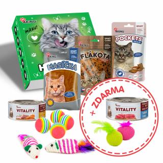 Akinu HAPPY BOX Pamlsky, krmivo a hračky pro kočky
