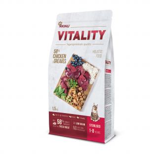Akinu VITALITY Kuřecí & škvarky granule krmivo pro sterilizované kočky 1,5 kg