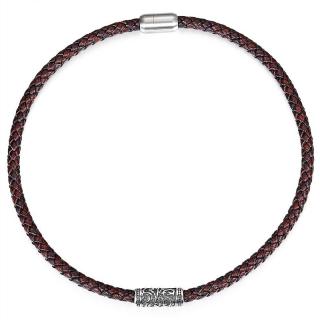 Daniel Dawson Pánský choker náhrdelník Brandon - chirurgická ocel a kůže - 45 cm / Hnědá NH0112