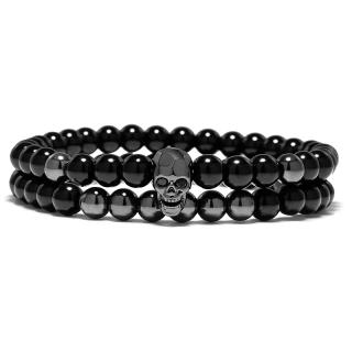 Daniel Dawson Pánský dvojitý náramek Black Skull - lebka - Černá / 18 cm (XS) NR1143