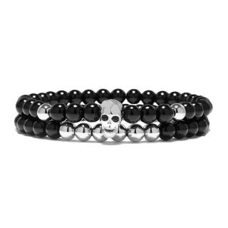 Daniel Dawson Pánský dvojitý náramek Silver Skull - lebka - Barevná/více barev / 18 cm (XS) NR1144