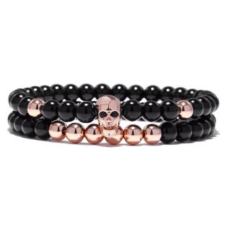 Daniel Dawson Pánský dvojitý náramek Skull Rose Gold - lebka - 18 cm (XS) / Barevná/více barev NR1146