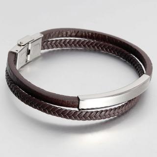 Daniel Dawson Pánský náramek Antonelli, chirurgická ocel a kůže - 21,5 cm (možnost zkrácení) / Hnědá NR1084