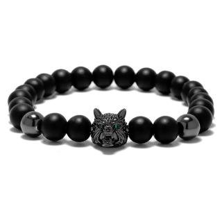 Daniel Dawson Pánský náramek Black Wolf - achát, zirkony, vlk - 19 cm (S) / Černá NR1140