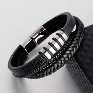 Daniel Dawson Pánský náramek Brandon, kůže, chirurgická ocel, různé velikosti - Černá / 19 cm (S) NR1132