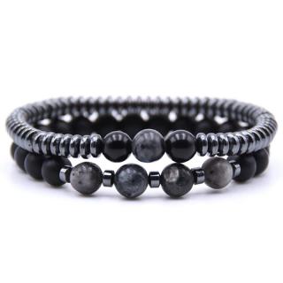 Daniel Dawson Pánský náramek Caprio sada 2 kusů - Hematit, Achát a Křemen - Barevná/více barev / 19 cm (S) NR1127