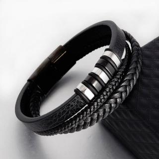 Daniel Dawson Pánský náramek Elien, kůže, chirurgická ocel, různé velikosti - Černá / 19 cm (S) NR1131