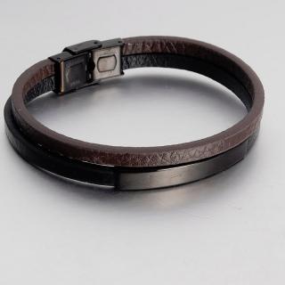 Daniel Dawson Pánský náramek Frederico, chirurgická ocel a kůže - 21,5 cm (možnost zkrácení) / Černá a hnědá NR1082